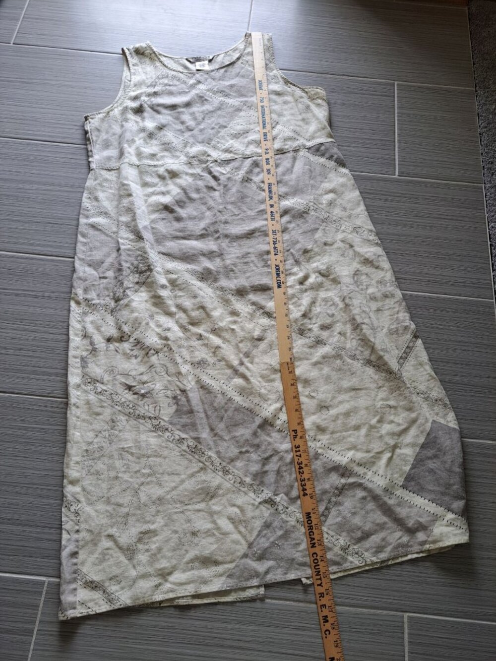John Paul Richard Linen Sleeveless Maxi Dress Patchwork Print Beige XL Lagenlook - Picture 8 of 9
